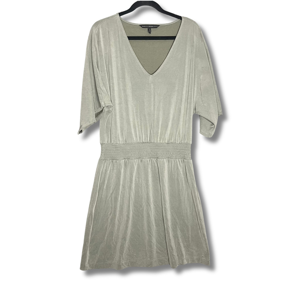 White House Black Market Women's L Green V-Neck Lagenlook Knit Dress